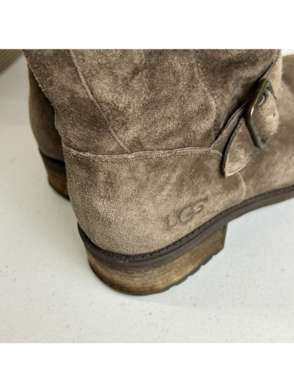 Ugg Chaney Chestnut Moto Boots Womens 6.5 Brown Suede Leather Sheepskin Lining - Picture 10 of 11